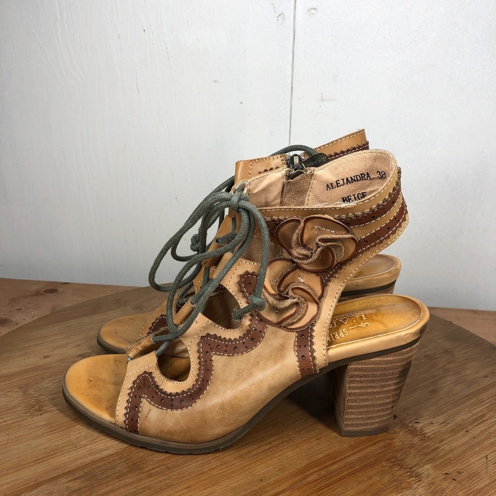 spring step lartiste Alejandra womens size 38 shoes Brown Leather heel sandals